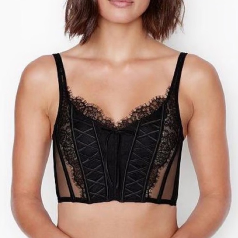 Victoria’s Secret (NWOT) dream angels black lace corset bustier top - large